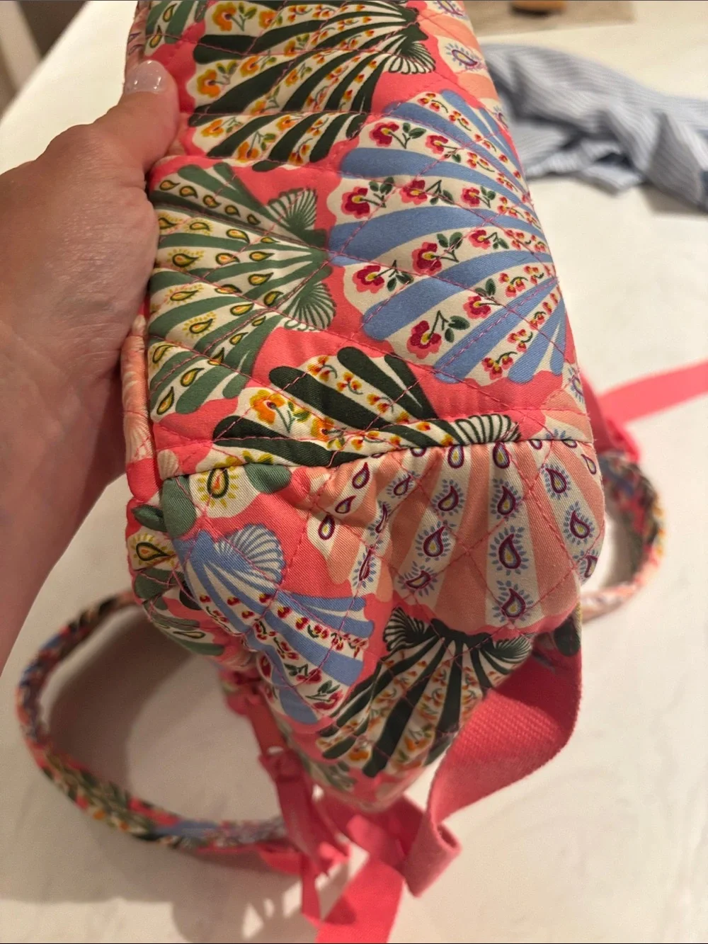 Vera Bradley Cottage Shells Coral Shell-Print Quilted Backpack